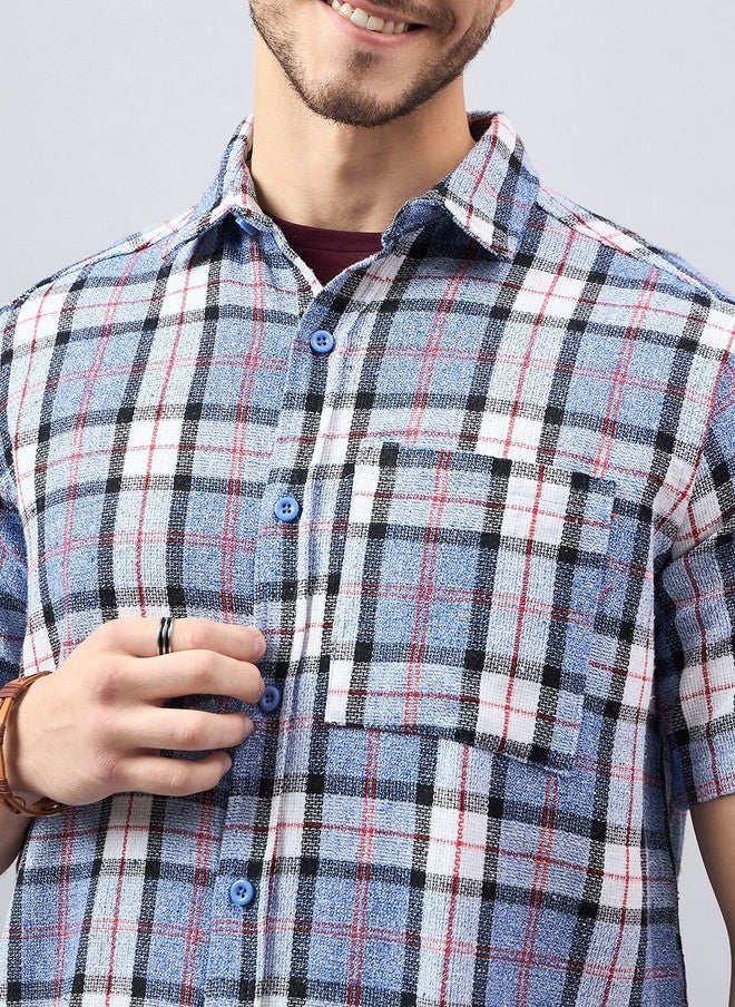 CHIMPAAANZEE Men Spread Collar Checked Casual Shirt - Image 2